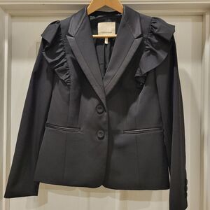 Rebecca Taylor Ruffle Virgin Wool Blazer, black sz 8